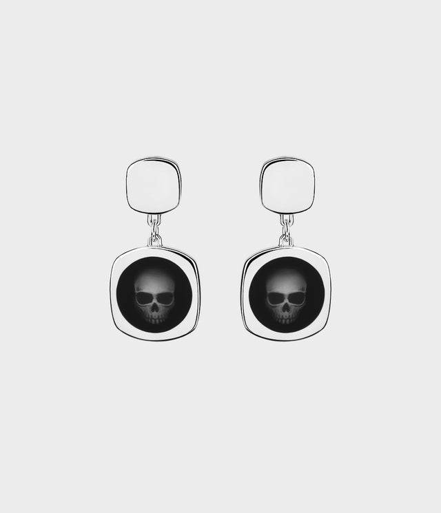 Ghost Skull Enamelled Signet Earrings by Stephen Einhorn